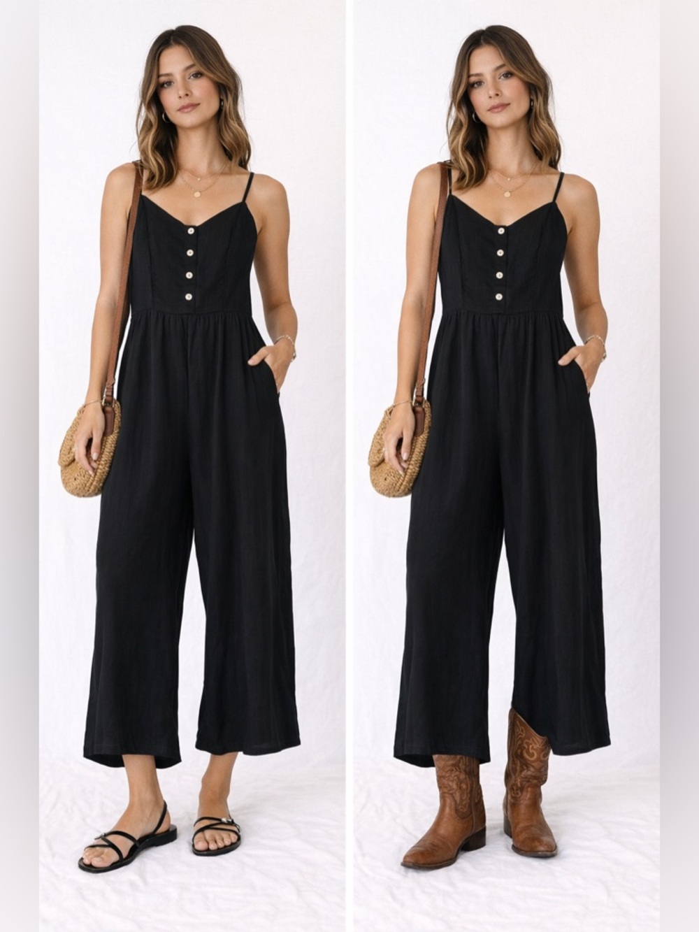 Madewell Black Cami Wide Leg Jumpsuit Size 4 Boho Western preppy linen - Picture 9 of 9